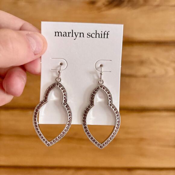 Marlyn Schiff Theresa Pave Open Shape Drop Earrings Tear Drop Silver Tone NEW - Picture 1 of 7
